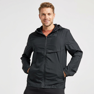Chaqueta Cortavientos Casual de Poliéster con Capucha para Hombre, Estilo Urbano, para Otoño, con Cierre de Cremallera, Color Liso, Corte Regular - Product Image 1