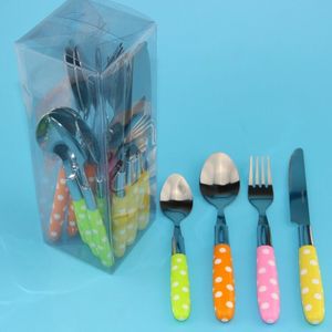 Bộ đồ ăn thiết lập đầy màu sắc PP nhựa xử lý 2020 <span class=keywords><strong>Flatware</strong></span> thép không gỉ thiết lập dao kéo - Product Image 4
