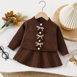Pronto in Magazzino: Set Invernale per Bambine, Cardigan e Gonna, Abbigliamento Caldo in Maglia Spessa, Completo Due Pezzi per Bambini - Product Image 4