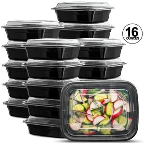 Boîtes de préparation de repas rectangulaires noires réutilisables de 16 oz, compatibles micro-ondes, avec couvercle anti-fuite assorti - Product Image 5