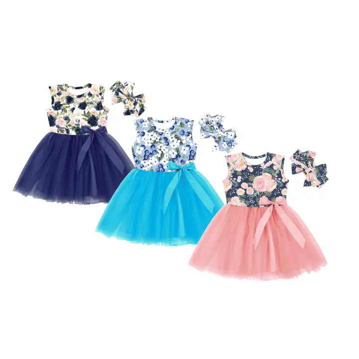 SQ-082-YXX Royal Blue Lace Baby Girls Tutu Dress Toddler sleeveless Dresses Infant Tulle Sundress