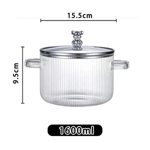 Ours mignon ustensiles de cuisine ménagers pot à soupe bol à salade à grains verticaux <span class=keywords><strong>nouilles</strong></span> instantanées haute borosilicate double oreilles pot en verre - Product Image 3