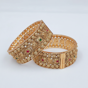 Elegant Openable Pota Stone <b>Bangles</b> <b>Set</b> Sparkling <b>Gold</b> Plated Fine Jewelry for Women Traditional Wedding Collection - Product Image 2