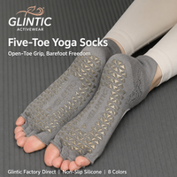 Chaussettes de yoga et de Pilates à cinq doigts antidérapantes à bout ouvert pour femmes, professionnelles, pour la gym et le fitness, absorbant la transpiration, 100 % coton
