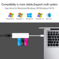 Adaptador USB 2,0 a Ethernet con 3 puertos USB 2,0 HUB RJ45 Tarjeta de red Lan RTL8152 Compatible con Mac IOS Android PC