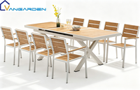 Ensemble table et chaises extensibles en plastique-bois pour jardin d'hôtel moderne, cadre en aluminium empilable et imperméable, mobilier haut de gamme