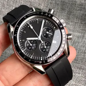 316L thép Chronograph thạch anh xem người đàn ông vk63 phong trào 24 giờ Đen quay số lịch ngày cao su ban nhạc rejor Ba mắt quay số