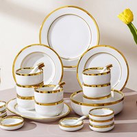 Assiette à dîner en porcelaine à bord doré de conception classique Offre Spéciale ensembles Logo personnalisable maison Restaurant vaisselle matériau céramique