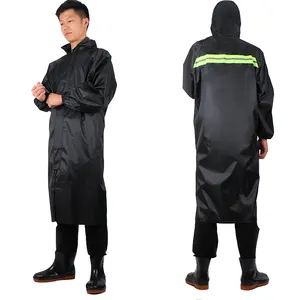 Aeofa雨衣防水一码适合所有100% 防水连帽黑色男士雨衣长套装，背面有反光强奸