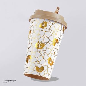 Vaso de Café de Papel Kraft de Doble Pared, Ecológico, Blanco, de 16 oz, con Tapa, Personalizado con Logotipo, Estampado en Caliente, Grabado en Relieve, Impresión Dorada - Product Image 4
