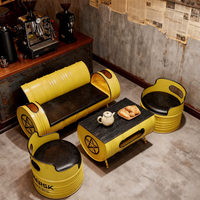 Ensemble de meubles en fer de style industriel moderne pour restaurant, bureau, salle de sport et bar à domicile - Combinaison canapé, table basse et chaises