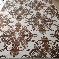 Tissu de matelas en polyester double jacquard à motif floral couleur café, style rétro classique, pour la décoration intérieure