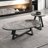Ensemble de 2 tables basses rondes et ovales en métal avec pieds de table en métal noir, hauteur personnalisable