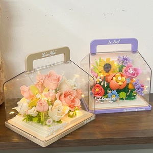 Présentoir de fleurs <span class=keywords><strong>en</strong></span> blocs de construction, boîte cadeau portable avec fleurs éternelles LED pour bureau, décoration intérieure, cadeau romantique, vente <span class=keywords><strong>en</strong></span> gros - Product Image 3