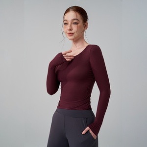 Maglietta Casual leggera e ecologica da <span class=keywords><strong>donna</strong></span> maglia da <span class=keywords><strong>palestra</strong></span> rapida asciugatura senza cuciture a maniche lunghe traspiranti sport all'aria aperta attivi - Product Image 4