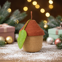 Panier de rangement en jute écologique fait main, empilable, en forme de mini-maison, avec couvercle décoratif en forme de poire ou de gland, pour chambre d'enfant