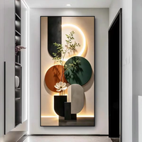 Peinture décorative moderne de luxe léger pour couloir, avec cadre doré, design abstrait, art mural pour la maison
