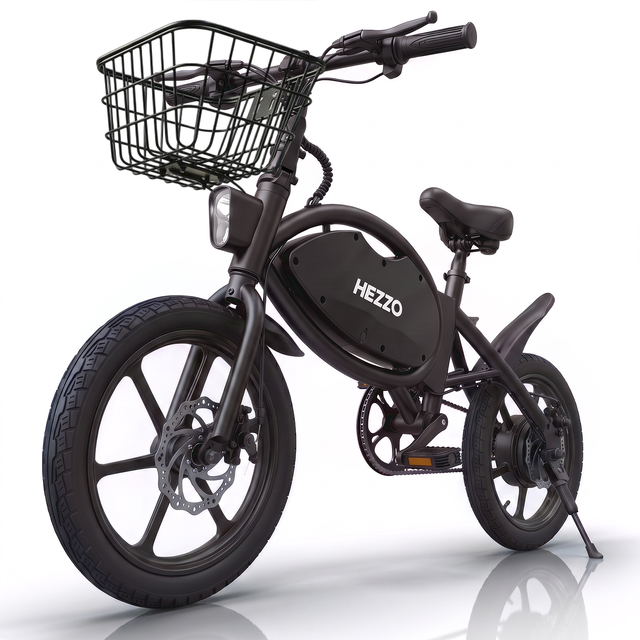 HEZZO T8pro Folding Electric City Bike 16Inch 500W 48v Foldable Electric Moped 499Wh 35Km Long Range Portable Ebike With Basket
