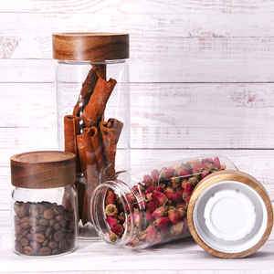 Kitchen Airtight Honey Handmade Borosilicate Glass Food Storage Jar With Wooden Lid