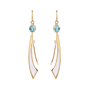 Orecchini pendenti geometrici placcati oro con pietra topazio per donna, gioielli alla moda per feste, design di tendenza - Product Image 1