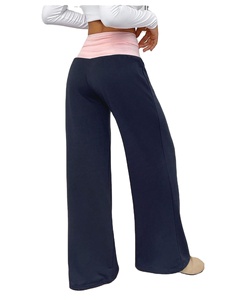 Logo personnalisé imprimé femmes polaire coton pantalons de survêtement couleur bloc taille basse replier sur baggy <span class=keywords><strong>pantalon</strong></span> à jambes larges pour les femmes - Product Image 2