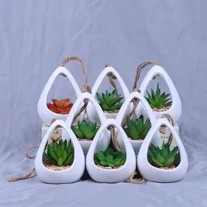 Cactus And Succulents With Ceramic Pot Artificial Hanging Plants Guirlande Pots Keramik Hanging Decoration Maceta