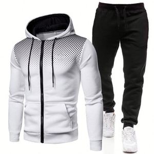 Vêtements pour hommes Ensembles pour hommes Ensemble de sweat à capuche imprimé Sweat <span class=keywords><strong>polaire</strong></span> à fermeture éclair Pantalon de sport décontracté Survêtements pour hommes - Product Image 4