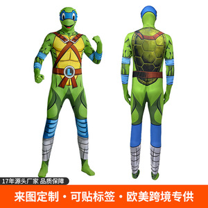 Costume de tortues ninja mutantes pour adultes, combinaison intégrale, tenue de cosplay pour fête d'Halloween, jeu de rôle, vert avec ceinture et manches - Product Image 4
