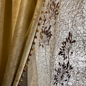 阳光纺织中式提花窗帘客厅刺绣窗帘奢华遮光窗帘