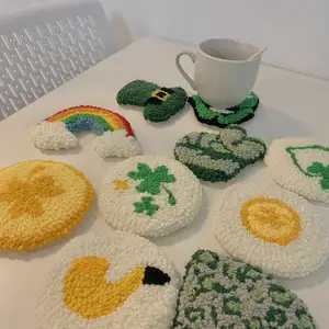 Well Made Green Wonderful Mug Rugs St. Patrick's Day Punch Needle Coasters For New Home Gift