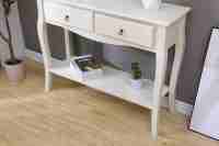 Table basse élégante 2 tiroirs en bois blanc crème