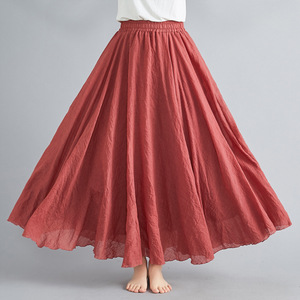 <span class=keywords><strong>Jupe</strong></span> longue ethnique unie décontractée d'été en polyester anti-plis taille élastique grande taille style Mori Girl 40 couleurs 131 - Product Image 2