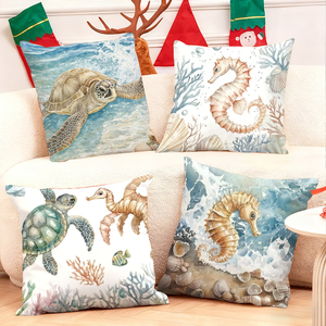 Gối trang trí chủ đề đại dương với hình rùa và cá ngựa, tạo không gian ấm cúng cho nhà bạn theo phong cách biển cả. - Product Image 1