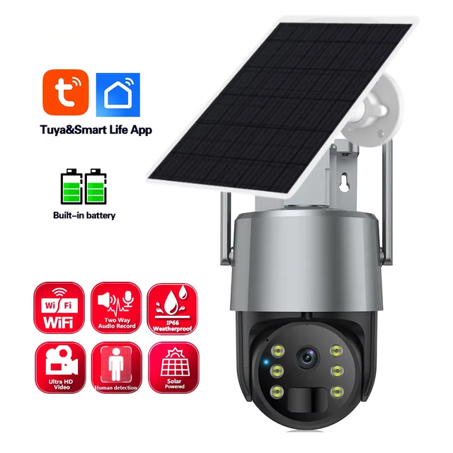 Tuya Smart Wifi Camera Solar Power Outdoor Waterproof 2.4g Wifi Security Camera with 6000mah Battery 3W Solar Panel IP Camera