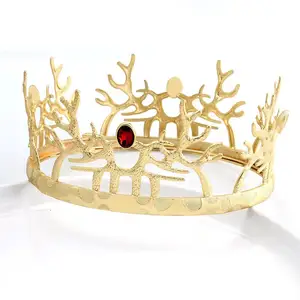 Nieuwe Aankomst Handleiding Maatwerk Volledige Ronde Shiny Edelsteen Thrones Beauty Queen Power Koninklijke Goud Koning Kroon