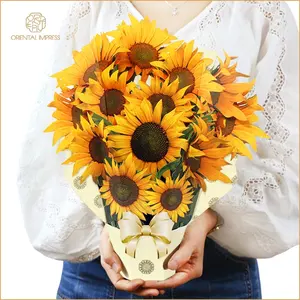 ورق حصري منبثق لباقة زهور, بطاقة معايدة لزهرة عباد الشمس ثلاثية الأبعاد ، شكرًا لك