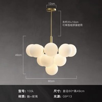 Suspension LED G9, style nordique, design orb, en verre artistique, couleur or, anti-éblouissement, taille moyenne, pour maison et bureau