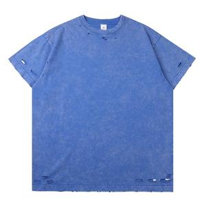 Nuovo cotone Wash girocollo uomo e donna manica corta 300g per fare vecchi buchi t-shirt allentata - Product Image 1