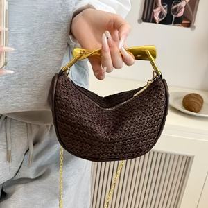 Braided Adjustable Chain Strap One Shoulder <strong>Bag</strong> Durable Portable Metal Handle Polyester Lining Candy Pattern Cross-body <strong>Bag</strong> - Product Image 2