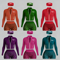 Ensembles d'entraînement pour femmes, veste de sport avec logo personnalisé et fermeture éclair dorée, shorts, ensemble de gym 3 pièces, ensembles de yoga imprimés guépard pour femmes
