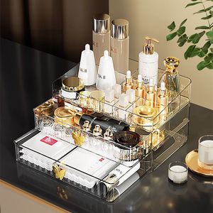 Acrylic Cosmetic Storage <b>Box</b> With Drawers Desktop <b>Makeup</b> Organizer For Skincare And Lipstick Holder Golden Transparent Design - Product Image 3