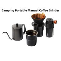 Ensemble de cafetière noire pour camping en plein air, moulin à café manuel portable, kit de préparation de café à la main facile à transporter, acier inoxydable 304SS