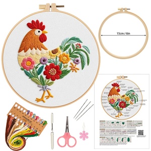 Nuevo Kit de <span class=keywords><strong>Bordado</strong></span> de <span class=keywords><strong>Punto</strong></span> de <span class=keywords><strong>Cruz</strong></span> Hecho a Mano para Navidad/Año Nuevo con Tema de Gallo y Flores, Material de Tela de Algodón - Product Image 4