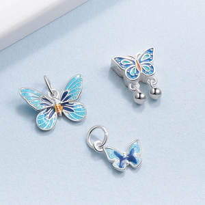 925 argent Sterling émail papillon perforé accessoires charme <span class=keywords><strong>Animal</strong></span> pendentif bricolage filles bijoux accessoires collier personnalisé - Product Image 1