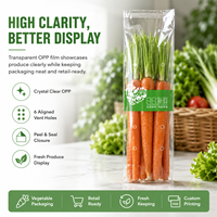 Sacs d'emballage pour produits frais de qualité alimentaire, personnalisables avec logo, en BOPP cellophane auto-adhésifs pour légumes
