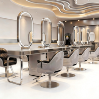 Miroir de Salon Double Face Moderne en Acier Inoxydable Durable avec Éclairage LED pour Salons de Coiffure Professionnels et Rangement Multiple