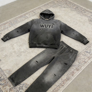 Sweat-shirt à capuche pour homme, coupe classique, style vintage, délavé à l'acide, effet usé et déchiré, streetwear, imprimé personnalisé, épais, automne, Y2K - Product Image 1