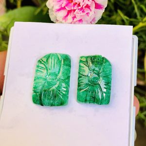 28 Ct Esmeralda verde natural Forma personalizada Tallado Par de piedras preciosas 6mm de altura Hecho a mano para joyería Producto a granel - Product Image 4