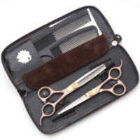 Coffret de 4 ciseaux professionnels japonais 440C pour barbier, ciseaux à effiler et texturiser les cheveux, pour coiffeur, 5.5, 6, 7 pouces, 9105