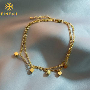 Nueva Pulsera de Tobillo de Moda al por Mayor, Chapada en Oro, con Doble Cadena y Diseño Cuadrado, de Acero Inoxidable - Product Image 3